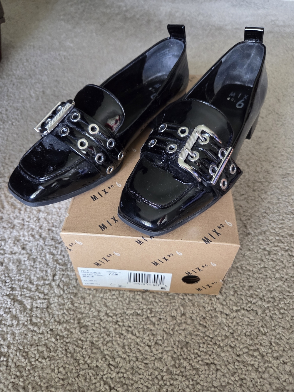 Mix No. 6 Black Patent Loafers with Buckle and Grommet Detail